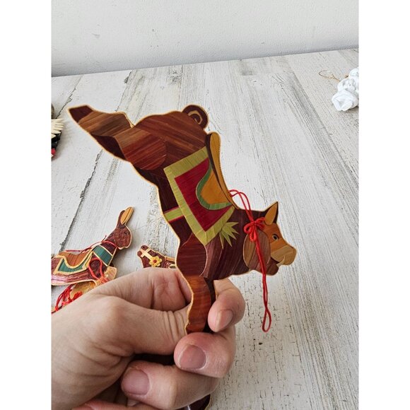 Vintage wooden rabbit deer goat pig ornament bamboo bunny unique axis tree - Picture 13 of 13